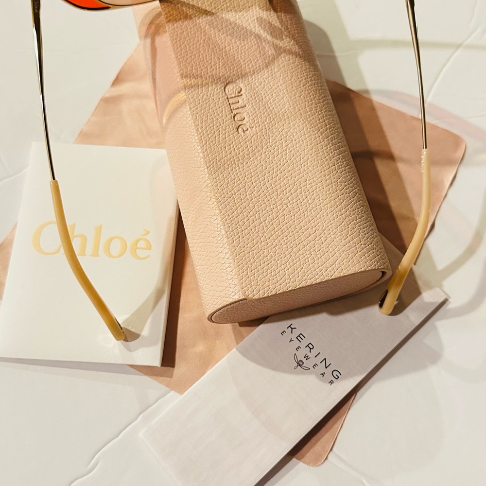 Chloé Sunglasses Gold Cat Eye Frame Dark Brown Lens CH0049S - Picture 12 of 12